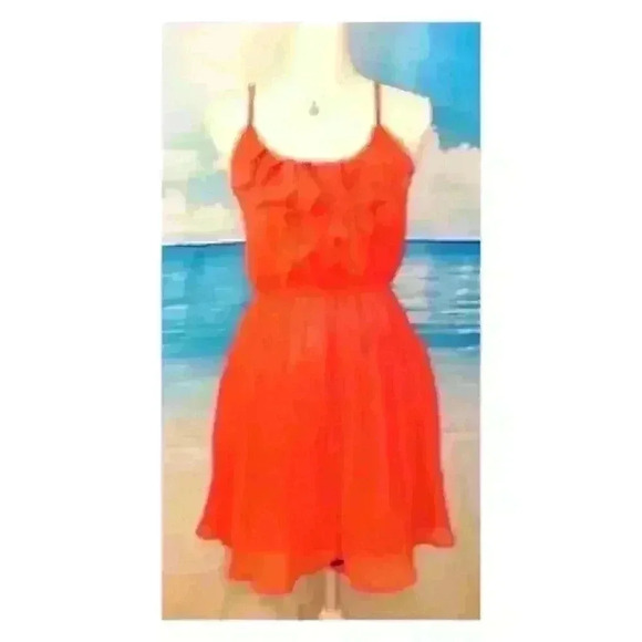 Woman's ORANGE DRESS Juniors LINED Lightweight Stretch Waist FLOWY size Med - Picture 2 of 6